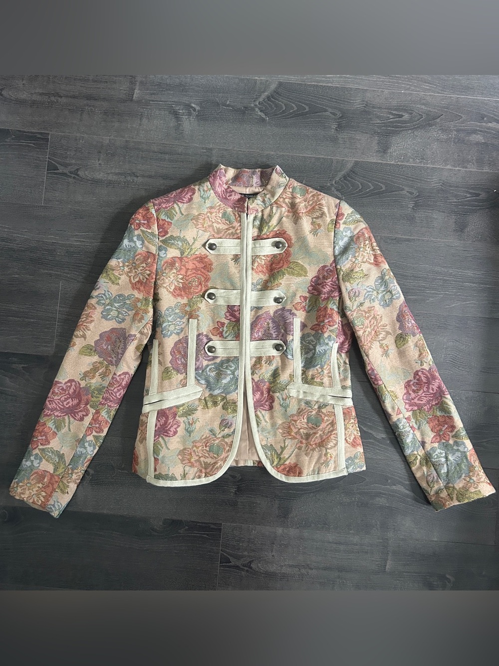 Mario Serrani Tapestry Floral Military Jacket Whimsigoth Victorian Blazer 4